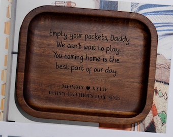 Valet Tray for Dad, Personalized Gifts for Dad, Empty your Pockets Daddy, Fathers Day Gifts, Leather Wood Catchall Personalized Wallet Tray