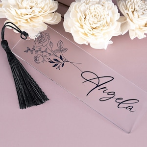 Custom Birth Flower Bookmark, Personalized Floral Bookmark for Women, Acrylic Bookmark Gift, Name Bookmark, Aesthetic Bookmark with Tassel