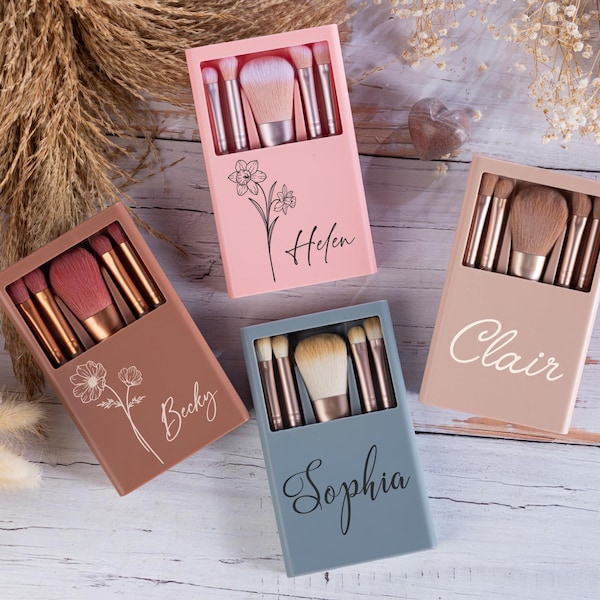 Personalized Makeup Brushes Set with Box, Wedding Bridesmaid Gifts, Bridal Party Gifts, Personalized Gifts for Her, Cosmetic Brushes Set
