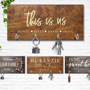 Housewarming Gifts for Couple, Personalized Key Holder for Wall, New Home Gift, Key Hanger, First Home Gift, Realtor Closing Gift, Newly Wed image 1
