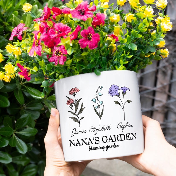 Flower Pot Grandmas Garden Gift for Grandma, Personalized Gifts for Mothers Day Gifts, Birth Flower Mom Gifts from Daughter