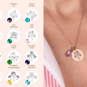 Family Bouquet Flower Necklace Combined BirthFlower Birth Month Flower Necklace Engraved Unique Family Mother Gift Birthday Gifts for Her