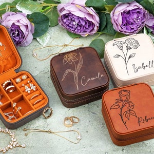 Bridesmaid Gifts, Personalized Gifts for Her, Travel Jewelry Box, Travel Jewelry Case, Leather Jewelry Organizer, Birthday Gifts for Women