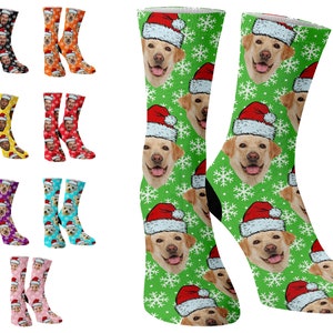 Personalized Christmas Socks, Custom Christmas Socks, Socks with Face, Christmas Photo Socks,Holiday Custom Socks,Xmas Sock with Santa Hat 2