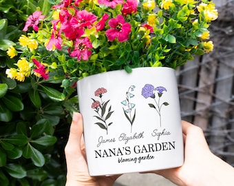 Flower Pot Grandmas Garden Gift for Grandma, Personalized Gifts for Mothers Day Gifts, Birth Flower Mom Gifts from Daughter