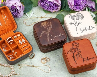 Bridesmaid Gifts, Personalized Gifts for Her, Travel Jewelry Box, Travel Jewelry Case, Leather Jewelry Organizer, Birthday Gifts for Women