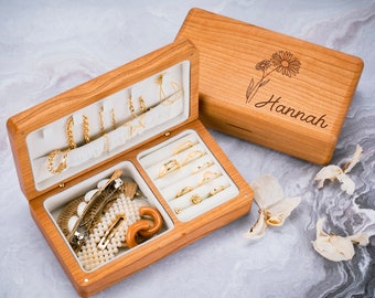 Jewelry Box Travel Case for Women, Bridesmaid Jewelry Box, Custom Engraved Jewelry Box, Wood Jewelry Box, Jewelry Organizer