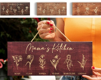 Mom Sign, Mothers Day Gifts, Personalized Gifts for Mom, Mothers Day Sign for Grandma, Birth Flower Mom Gifts from Kids, Grandma Gifts