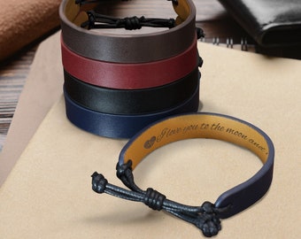 Personalized Leather Bracelet - Leather Gifts for Him - Men's Bracelet - Husband Gifts from Wife, Birthday Gifts for Men, Boyfriend Gift