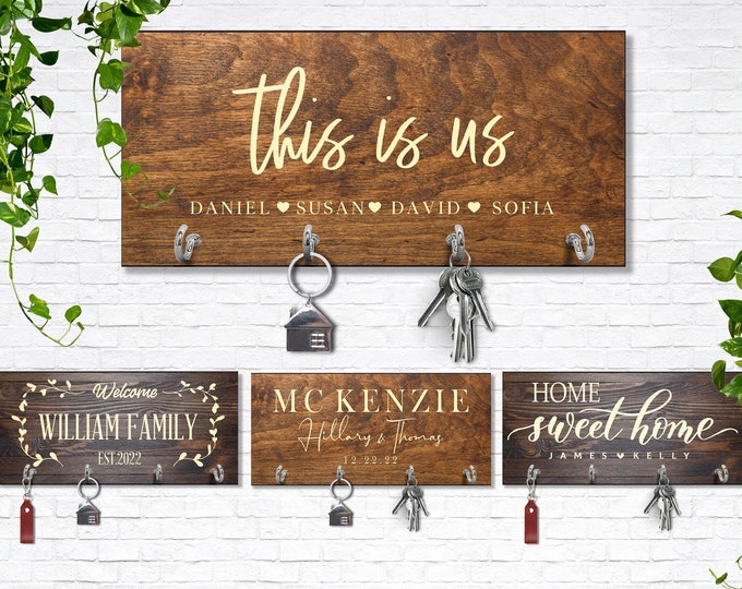 Housewarming Gifts for Couple, Personalized Key Holder for Wall, New Home Gift, Key Hanger, First Home Gift, Realtor Closing Gift, Newly Wed