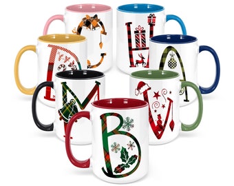 Personalized Christmas Mugs, Christmas Initial Mugs, Employee Appreciation Christmas Gifts, Initial Mug, Xmas Monogram Mug, Holiday Gifts