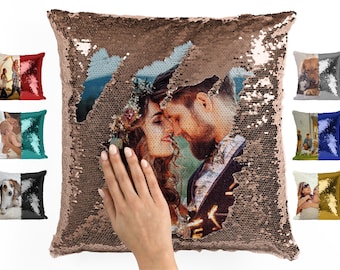 Sequin Pillow, Photo Pillowcase, Photo Gift Memory Pillow, Custom Sequin Pillow Case Magic Reversible Throw, Photo Gifts