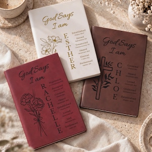 Personalized Christian Name Journal with Bible Verses, Religious Gift Journal, Scripture Gift for Women, Engraved Leather Journal