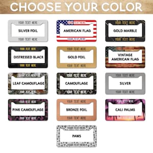 Marcos de matrícula personalizados para coches, marcos de matrícula personalizados, placas de matrícula personalizadas, soportes de matrícula divertidos para coches. imagen 2