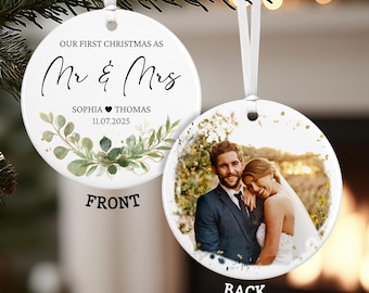 Our First Christmas As Mr & Mrs Ornament, 1st Christmas Married Photo Ornament for Newlywed, First Christmas Married Couple Ornament 2025