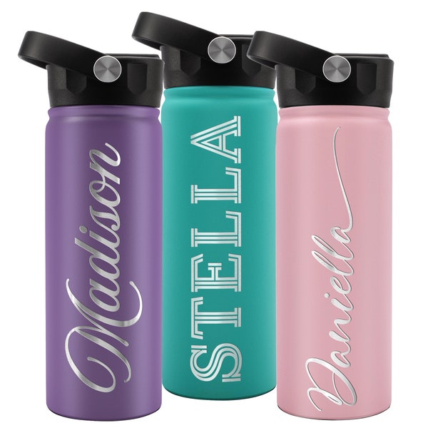 Engraved Water Bottles With Straw, Personalized Insulated Water Bottle, Custom Water Bottle, Engraved Name Bottle Stainless Steel