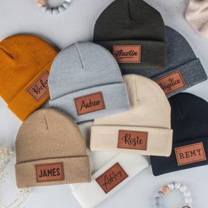Personalized Baby Beanie, Newborn Baby Beanie Hat, Adult Kids Hat with Name Patch, Unisex Baby Hats, Adult Beanie Hat with Name