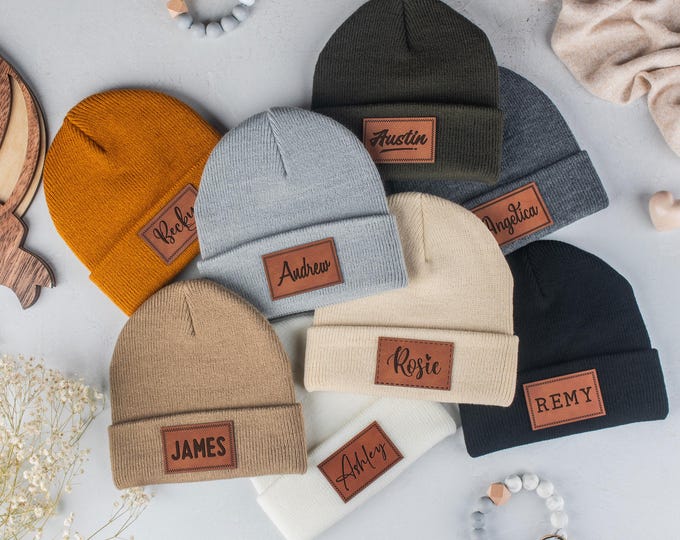 Personalized Baby Beanie, Newborn Baby Beanie Hat, Adult Kids Hat with Name Patch, Unisex Baby Hats, Adult Beanie Hat with Name
