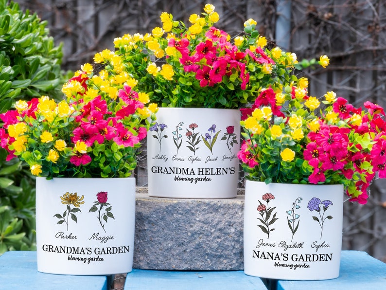 Grandma Gift, Mother's Day Gift, Personalized Gifts for Mom, Flower Pot Custom, Grandmas Garden, Birth Flower Mom Gifts from Daughter image 1