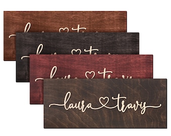 Wedding Gifts for the Couple, Couple Name Sign, Rustic Wood Sign, Couples Name with Heart, Home Wall Decor, Wedding Anniversary Gift