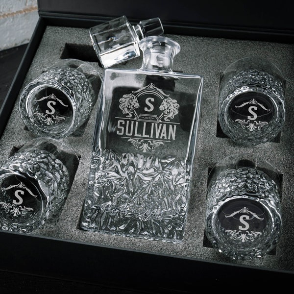 Juego de decantador de whisky personalizado, decantador de bourbon grabado, regalo de aniversario para esposo, regalos para padrinos de boda, regalo para padrino de boda (a granel)