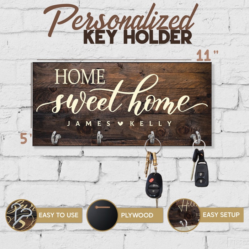 Housewarming Gifts for Couple, Personalized Key Holder for Wall, New Home Gift, Key Hanger, First Home Gift, Realtor Closing Gift, Newly Wed image 4