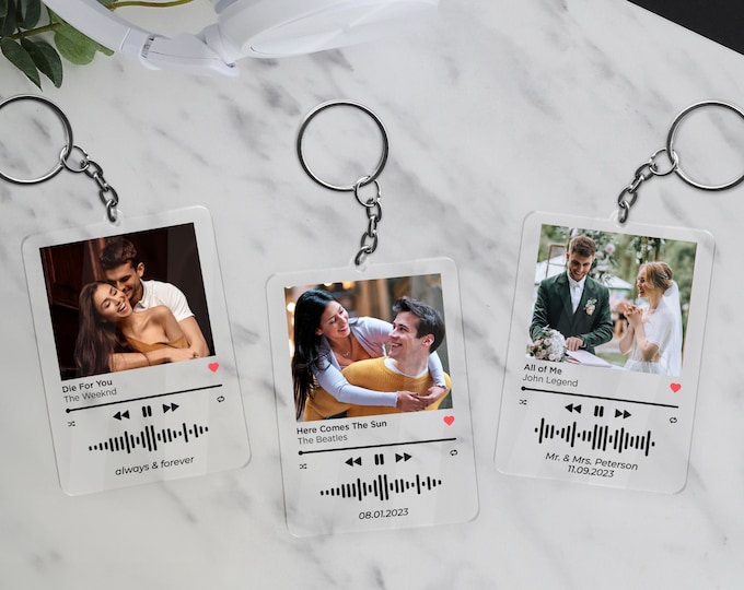 Custom Photo Keychain, Birthday Gifts for Him, Her, Boyfriend Gifts, Picture Keychain, Song Plaque Keychain, Girlfriend Gifts