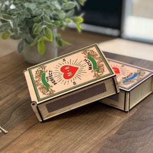 Caja de cerillas grande personalizada para parejas, regalos de compromiso, regalo de boda para pareja, regalo de inauguración de la casa, regalos de aniversario, regalo de despedida de soltera imagen 12
