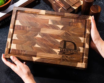 Tabla de cortar personalizada, bloque de carnicero, madera de nogal de grano final, regalos personalizados, tabla de cortar de cocina, tabla de cortar de grano final, regalos para agentes inmobiliarios