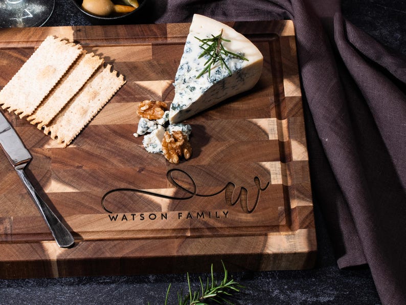Personalized Cutting Board, Engraved Board Initial, End Grain Charcuterie Board, Wedding Gift for Couples Housewarming Gift