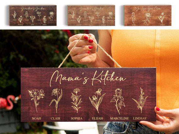 Mom Sign, Mothers Day Gifts, Personalized Gifts for Mom, Mothers Day Sign for Grandma, Birth Flower Mom Gifts from Kids, Grandma Gifts