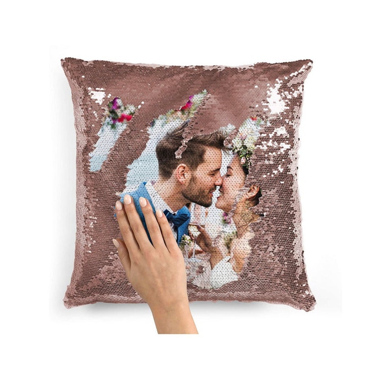 Sequin Pillow, Photo Pillow, Sequin Pillow Picture, Custom Sequin Pillow Case Magic Reversible, Photo Gifts for Her Him image 5