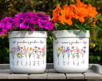 Grandma’s Garden Personalized Flower Pot, Custom Birth Flower Gift, Mother’s Day Gift from Grandkids, Custom Planter Gift, Ceramic Pot