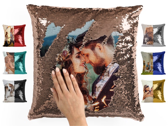 Personalized Favors Custom Photo Sequin Pillow Cases | Rose Gold Mermaid  Cover w Any Picture | Magic Reversible Throw Pillowcase Decorative Cushion  
