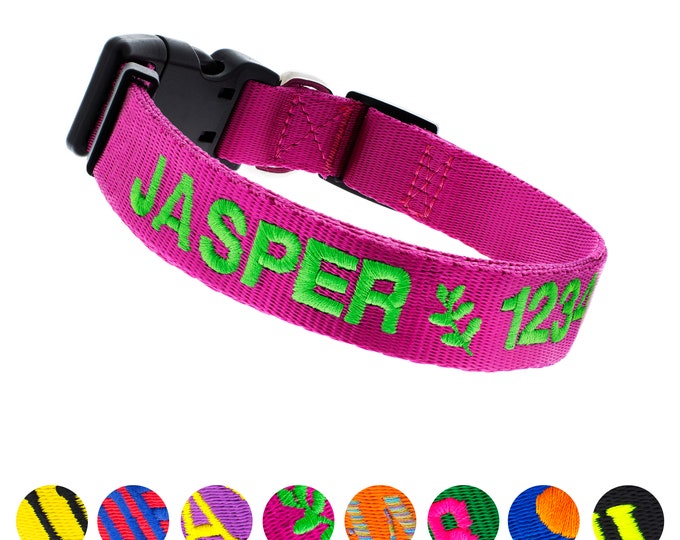 Personalize Dog Collar Reflective Custom Made Embroider With Name Etsy