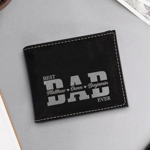 Engraved Leather Wallet for Dad Gifts From Kids, Custom Dad Wallet ...