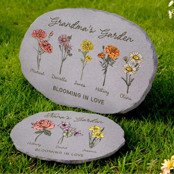 Personalized Garden Stone for Mom, Mothers Day Gifts for Mom, Grandma Garden Stone, Grandmas Garden Gifts, Birth Flower Mom Gifts from Kids