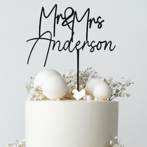 Personalized Wedding Cake Topper, Custom Cake Topper for Wedding, Mr and Mrs Cake Toppers, Bride and Groom Cake Decor, Name Cake Topper