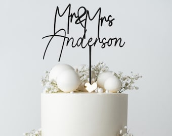 Personalized Wedding Cake Topper, Custom Cake Topper for Wedding, Mr and Mrs Cake Toppers, Bride and Groom Cake Decor, Name Cake Topper