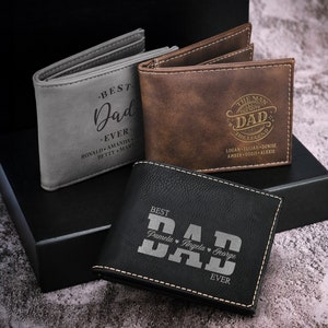 Engraved Leather Wallet for Dad Gifts From Kids, Custom Dad Wallet ...
