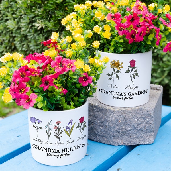 Personalized Flower Pot For Grandmas Garden Gift for Grandma, Birth Flower Mom Gifts from Daughter, Personalized Gifts for Mothers Day Gifts