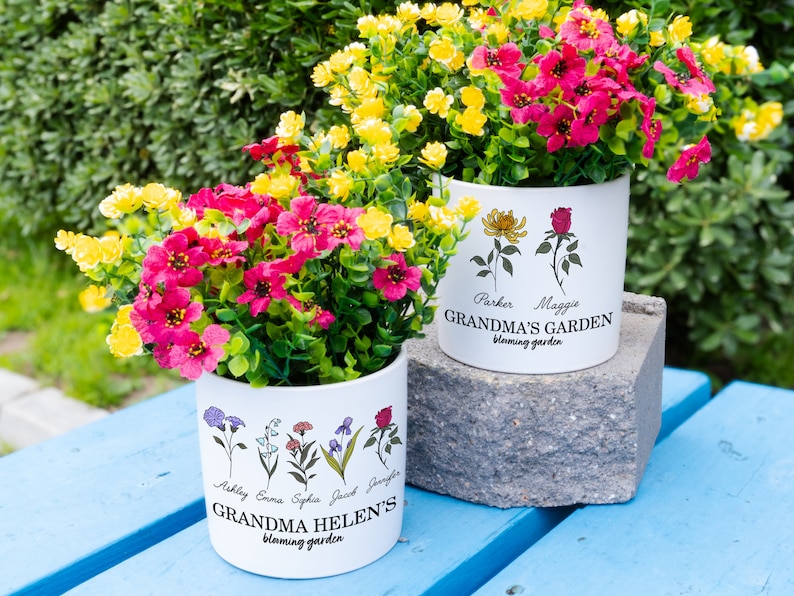 Personalized Flower Pot For Grandmas Garden Gift for Grandma, Birth Flower Mom Gifts from Daughter, Personalized Gifts for Mothers Day Gifts image 1