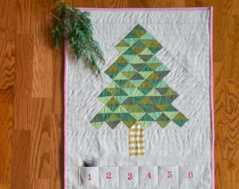 Patchwork Pine Tree Quilt Block + Advent Calendar PDF Pattern. Holiday quilted pillow pattern