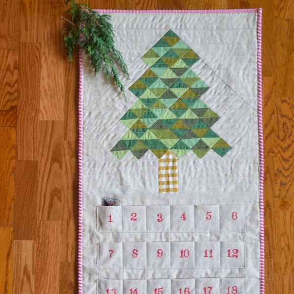 Patchwork Pine Tree Quilt Block + Advent Calendar PDF Pattern. Holiday quilted pillow pattern