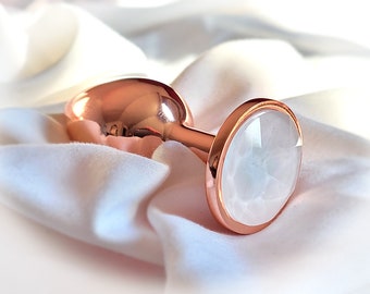 Rose Gold Princess Plugs with White Glass Jewel