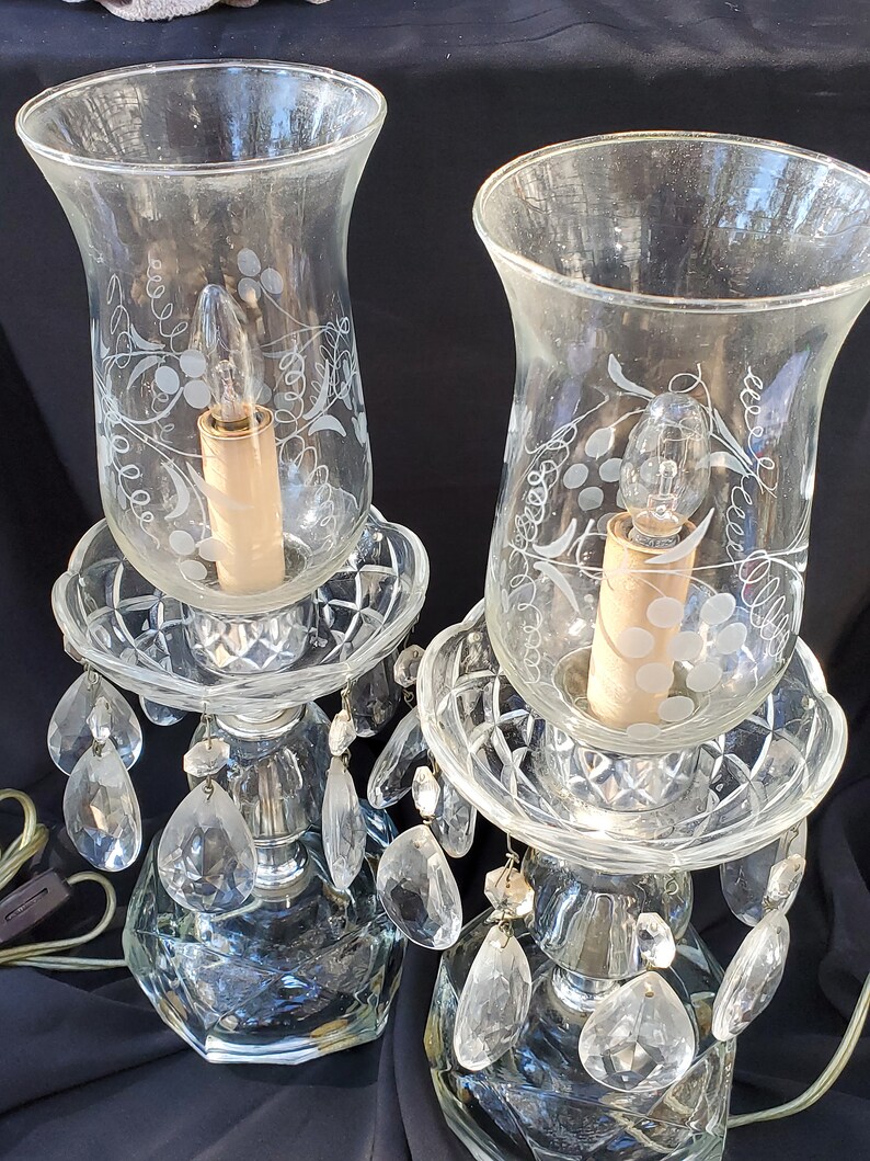 Vintage Crystal electric lamps prisms etched glass hollywood Etsy