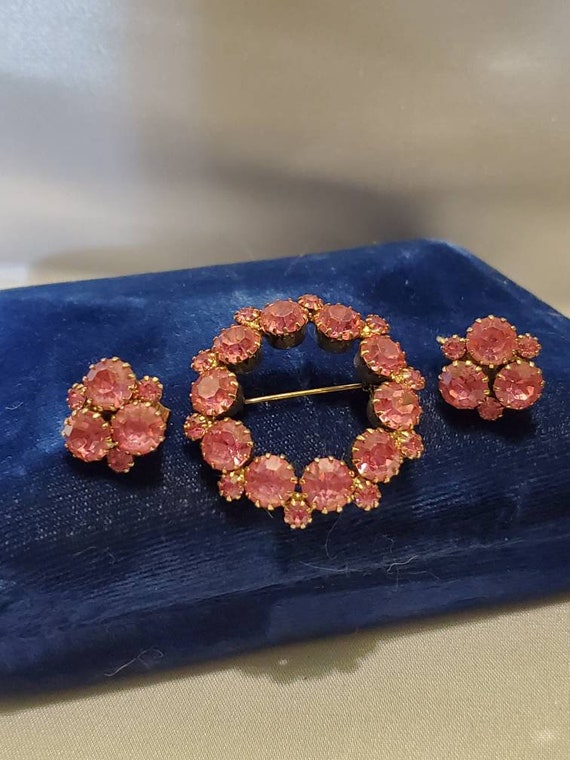Vintage Pink Brooch and Earrings Demi Set - image 1