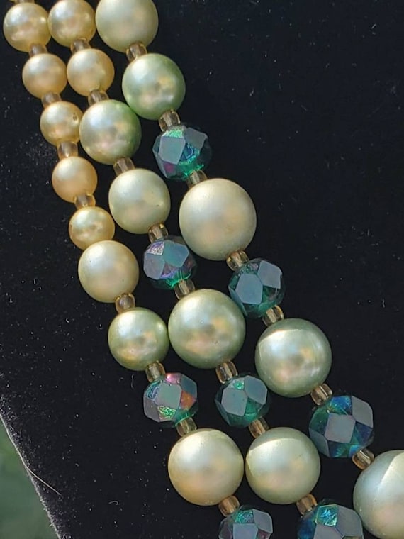 Vintage 3 Strand Japan Green Beaded Necklace Signed Mid Century - Etsy