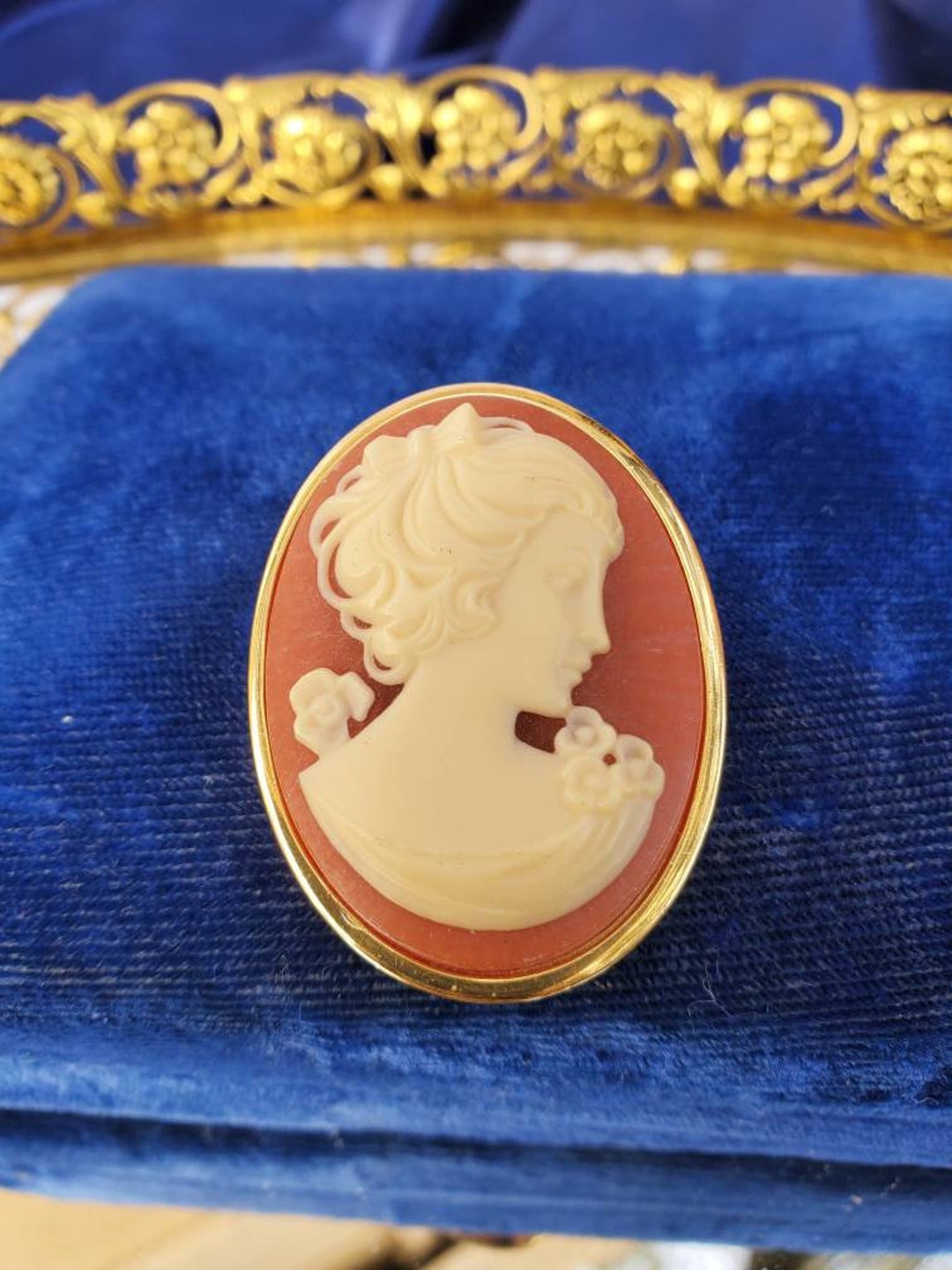 Vintage CROWN TRIFARI Cameo Pin/brooch Signed Etsy