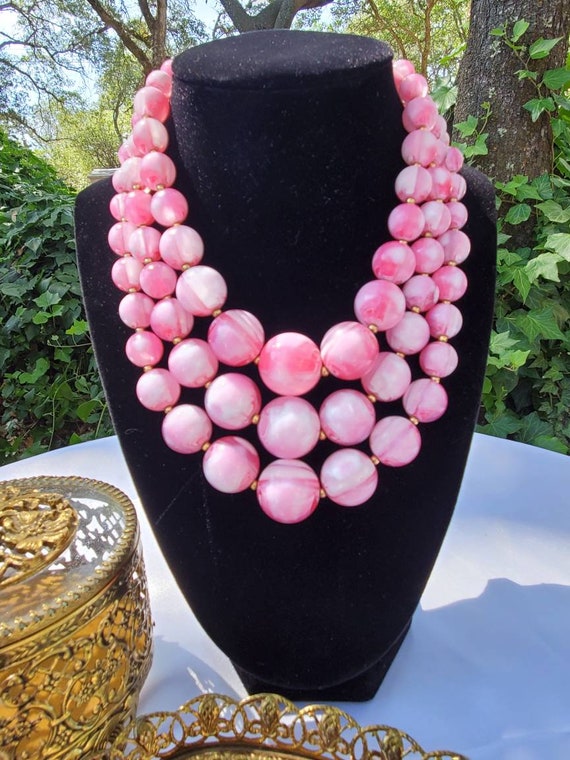 Vintage Pink Marbled 3 strand necklace